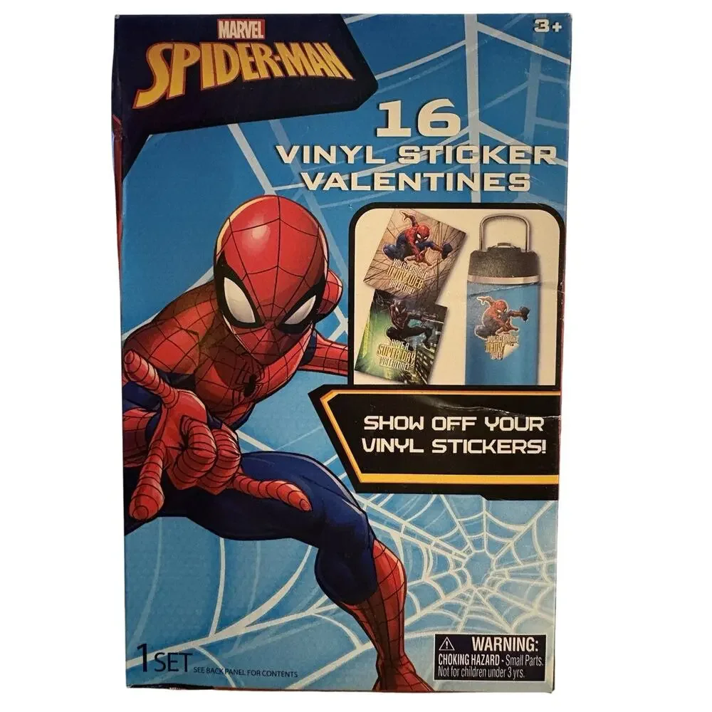 Marvel Spiderman 16 Vinyl Stickers Valentines NEW Home School Teacher 3 Boxes